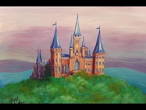 480x360 Easy Fairytale Castle Acrylic Painting Step By Step Tutorial - Medieval Castle Painting