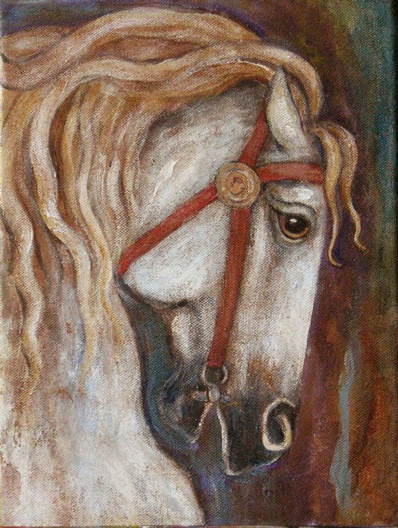 570x755 Horse Painting Medieval Carousel Horse Fairytale - Medieval Horse Painting