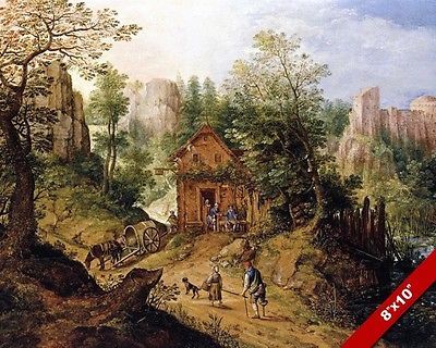 400x320 Medieval Travel Mountain Side Inn Landscape Painting Art Real - Medieval Landscape Painting