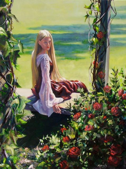 477x639 Items Similar To Rose Garden 18x24 Original Oil Painting - Medieval Maiden Painting