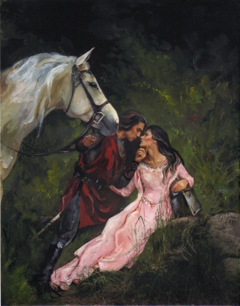 474x604 Couple, Horse, Kiss, Knight, Lady - Medieval Maiden Painting
