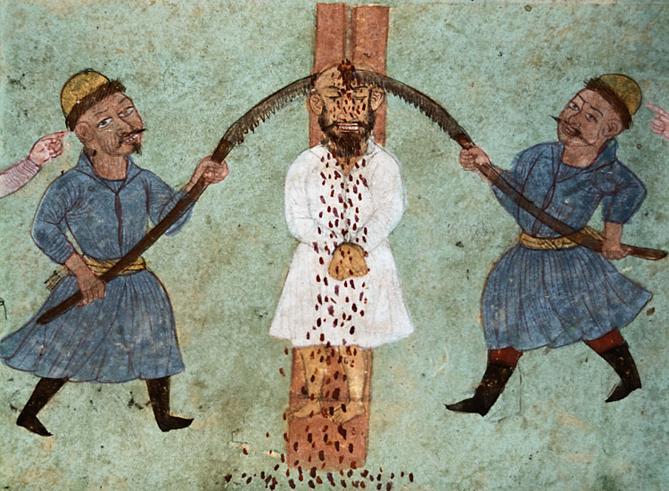750x551 18th Century Persian Miniature Painting Describing Torture - Medieval Torture Painting