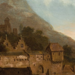 256x256 Jan Van Der Heyden Panoramic View With Medieval Town And The St - Medieval Town Painting