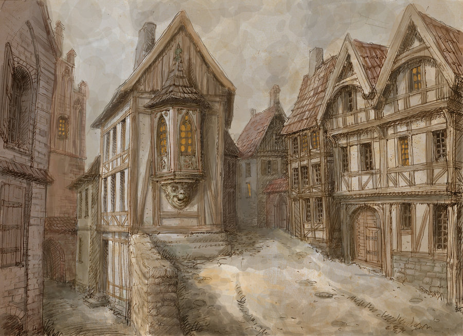 900x654 Medieval Town 2 By Hetman80 - Medieval Town Painting
