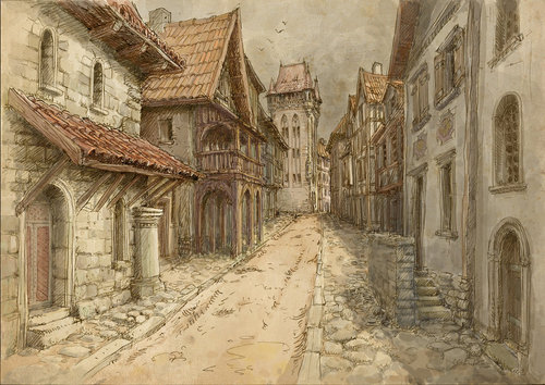 500x354 Medieval Town By ~hetman80 On On We Heart It - Medieval Town Painting