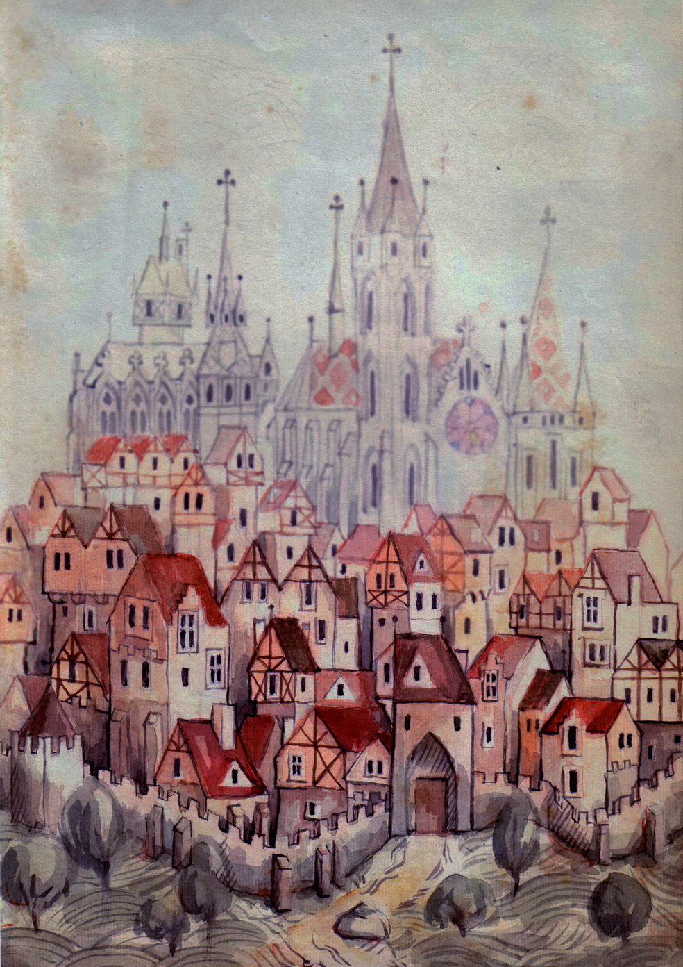 984x1392 Medieval Town By Trancerbg - Medieval Town Painting