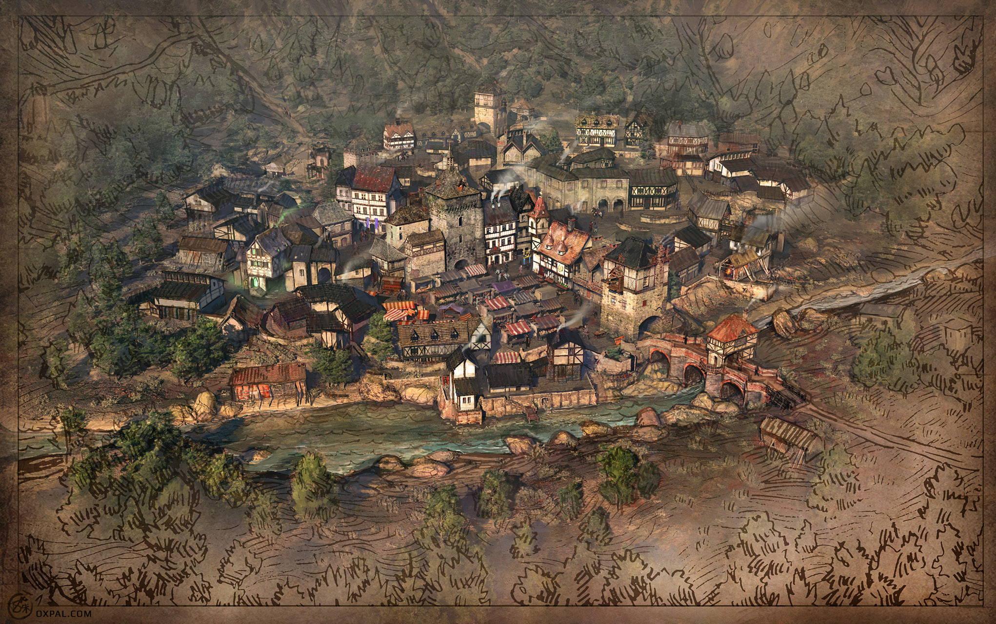 2042x1280 Even Sinful Medieval Towns Need Maps Thomas Schmall - Medieval Town Painting