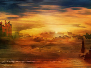 300x225 Medieval Village Paintings - Medieval Village Painting