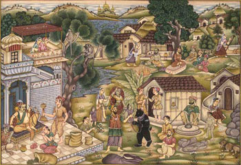 350x240 Indian Village Painting,indian Paper Paintings,indian Sand - Medieval Village Painting
