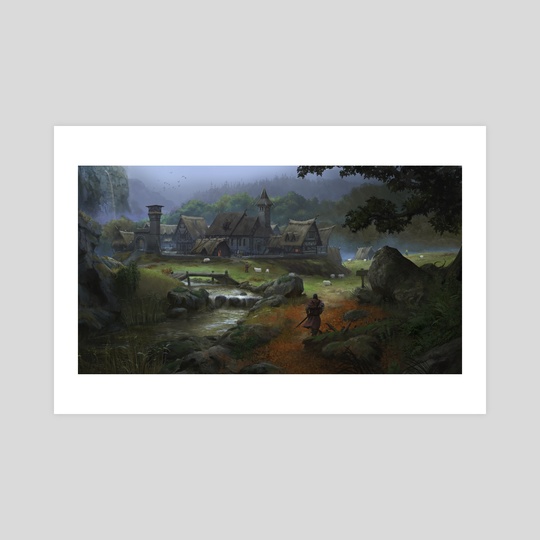 540x540 European Medieval Village, An Art Print By Klaus Pillon - Medieval Village Painting