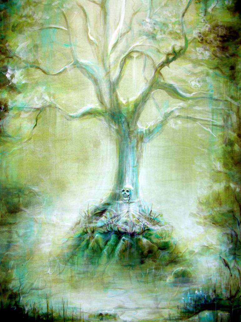 770x1027 Saatchi Art Green Skeleton Meditation Painting By Heather - Meditation Painting