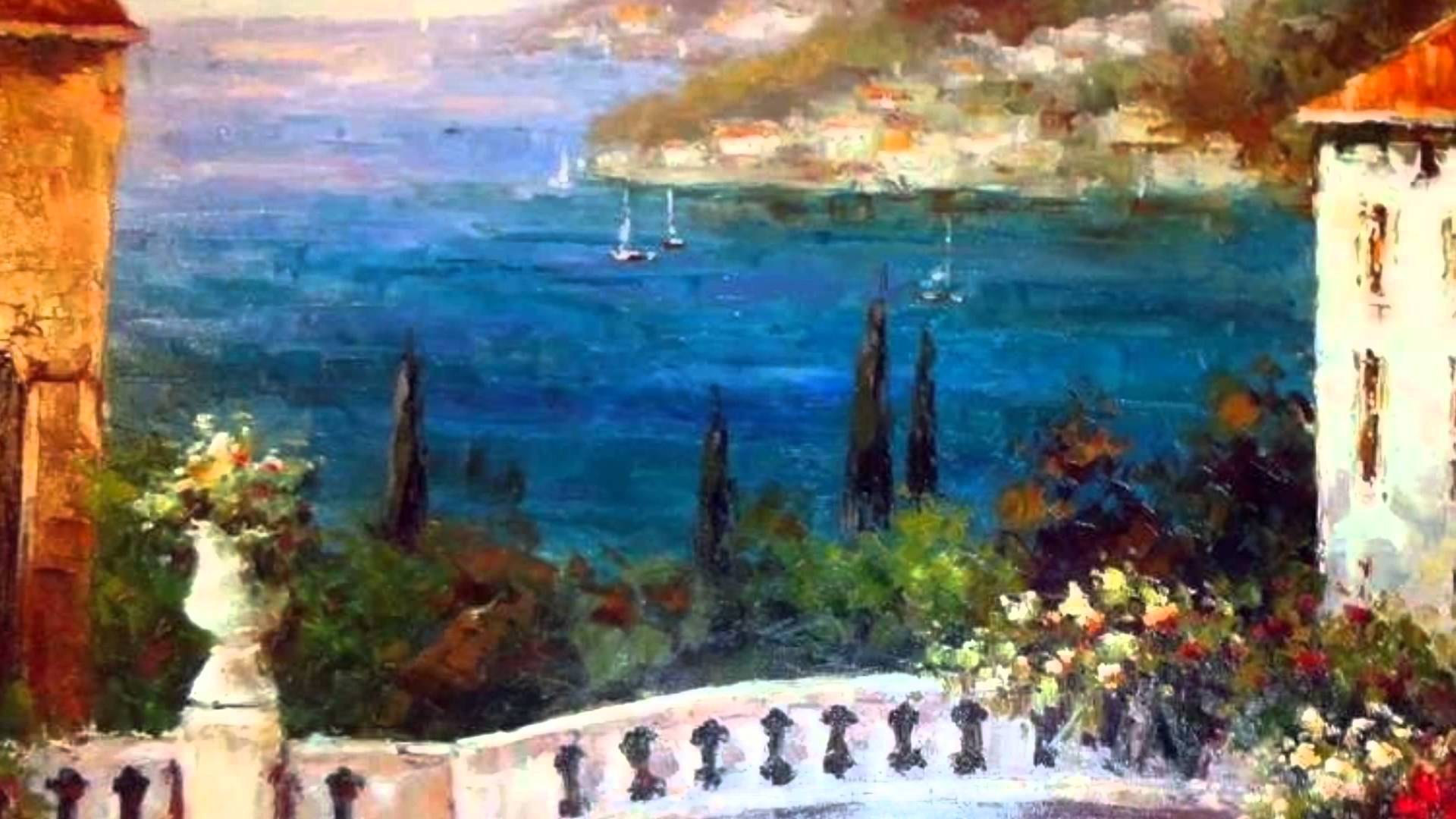 1920x1080 Original Art Mediterranean Landscape Art For Sale. Vibrant - Mediterranean Landscape Painting