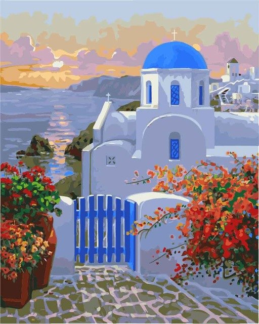 512x640 Ween Mediterranean Landscape Painting By Numbers Diy Hand Painted - Mediterranean Landscape Painting