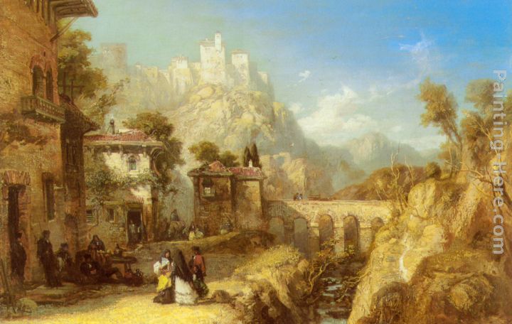 720x456 James Webb A Mediterranean Landscape With Villagers Painting - Mediterranean Landscape Painting