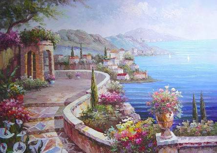 444x313 Mediterranean Sea Oil Painting - Mediterranean Oil Painting
