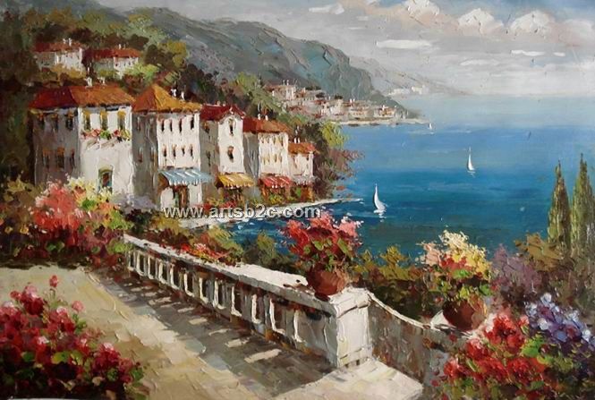 665x447 Mediterranean Seaview Building Oil Painting Op Lm2 11 - Mediterranean Oil Painting
