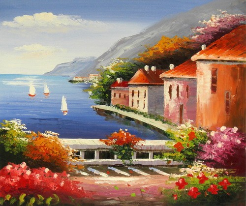 500x419 New Handmade Mediterranean Sea Scene Oil Painting On Canvas Hot - Mediterranean Oil Painting