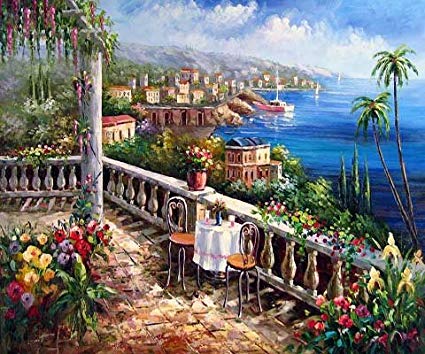425x354 Mediterranean Sea Beach Resort Oil Painting Canvas Art - Mediterranean Oil Painting
