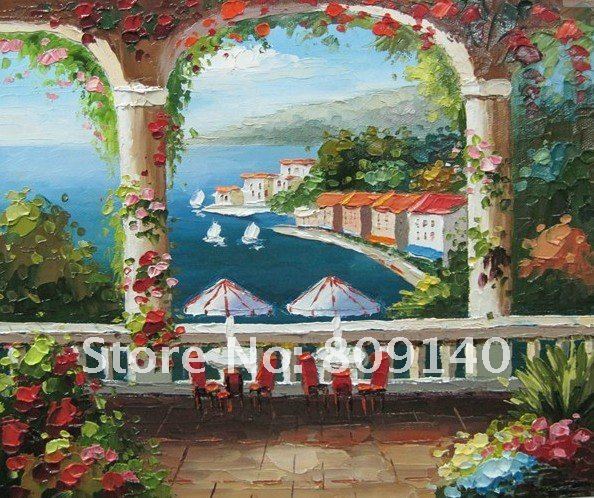 594x498 Oil Painting Mediterranean Landscape Seascape Scenery Modern - Mediterranean Painting
