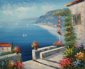 300x242 Colorful Oil Painting Mediterranean Style Coastline With Houses - Mediterranean Painting