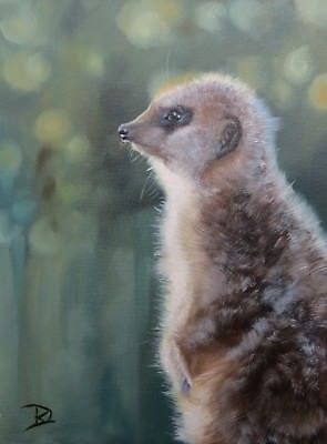 295x400 Original Oil Painting Meerkat On The Lookout - Meerkat Painting