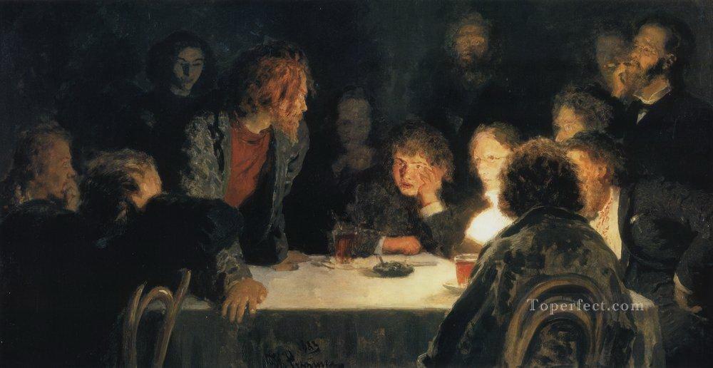 1000x516 The Revolutionary Meeting 1883 Ilya Repin Painting In Oil For Sale - Meeting Painting