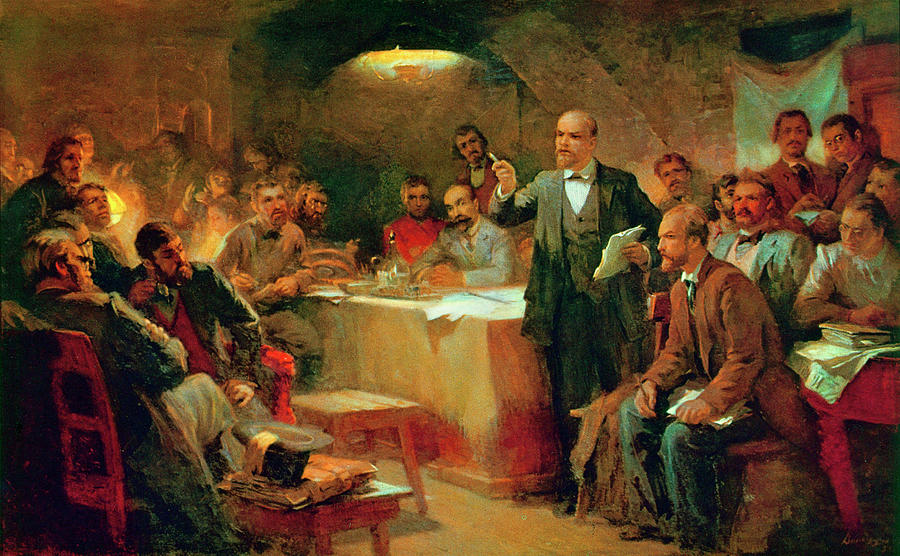 900x556 Bolshevik Meeting, 1903 Painting By Granger - Meeting Painting