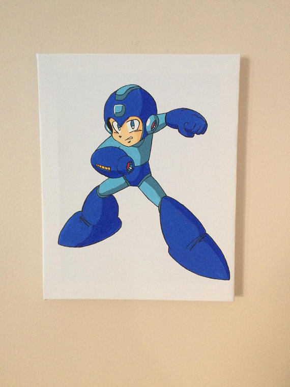 570x760 Megaman Painting Pixel Art Video Game Art Mega Man Painting - Mega Man Painting
