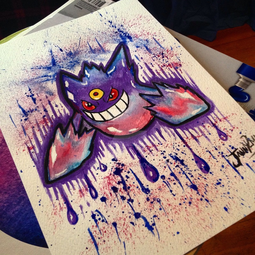 1024x1024 Mega Gengar Watercolor Painting Original By Jonny2may - Mega Painting