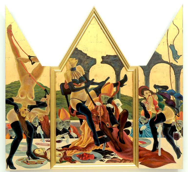 770x702 Saatchi Art The Last Supperpope's Mega Squid Thrust Painting By - Mega Painting