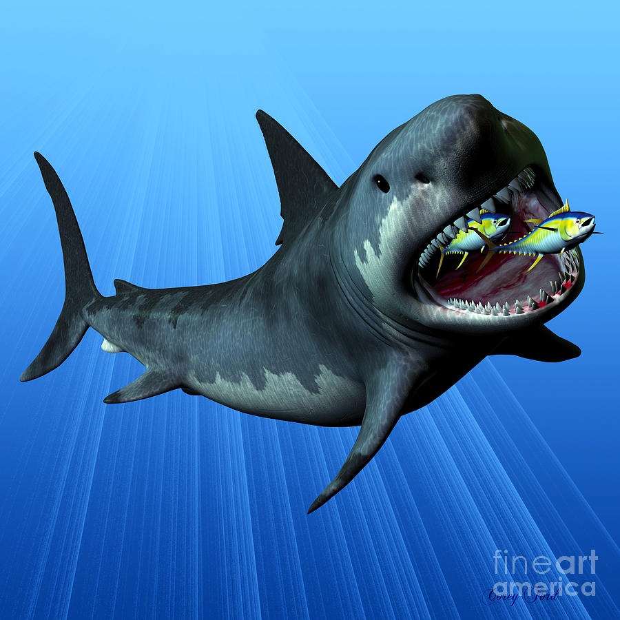 900x900 Megalodon Painting By Corey Ford - Megalodon Painting