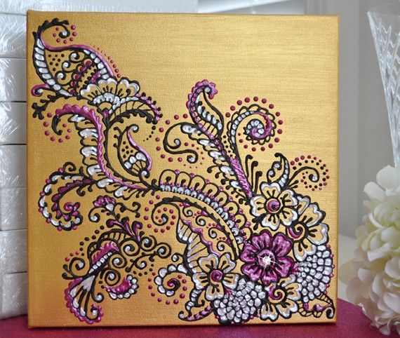 570x482 Hennamehndi Inspired Acrylic Painting On Canvas - Mehndi Painting
