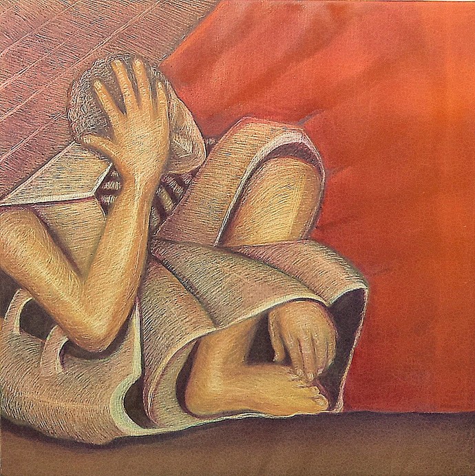 690x691 Melancholy By Artist Niku Guleria Expressionism, Painting - Melancholy Painting