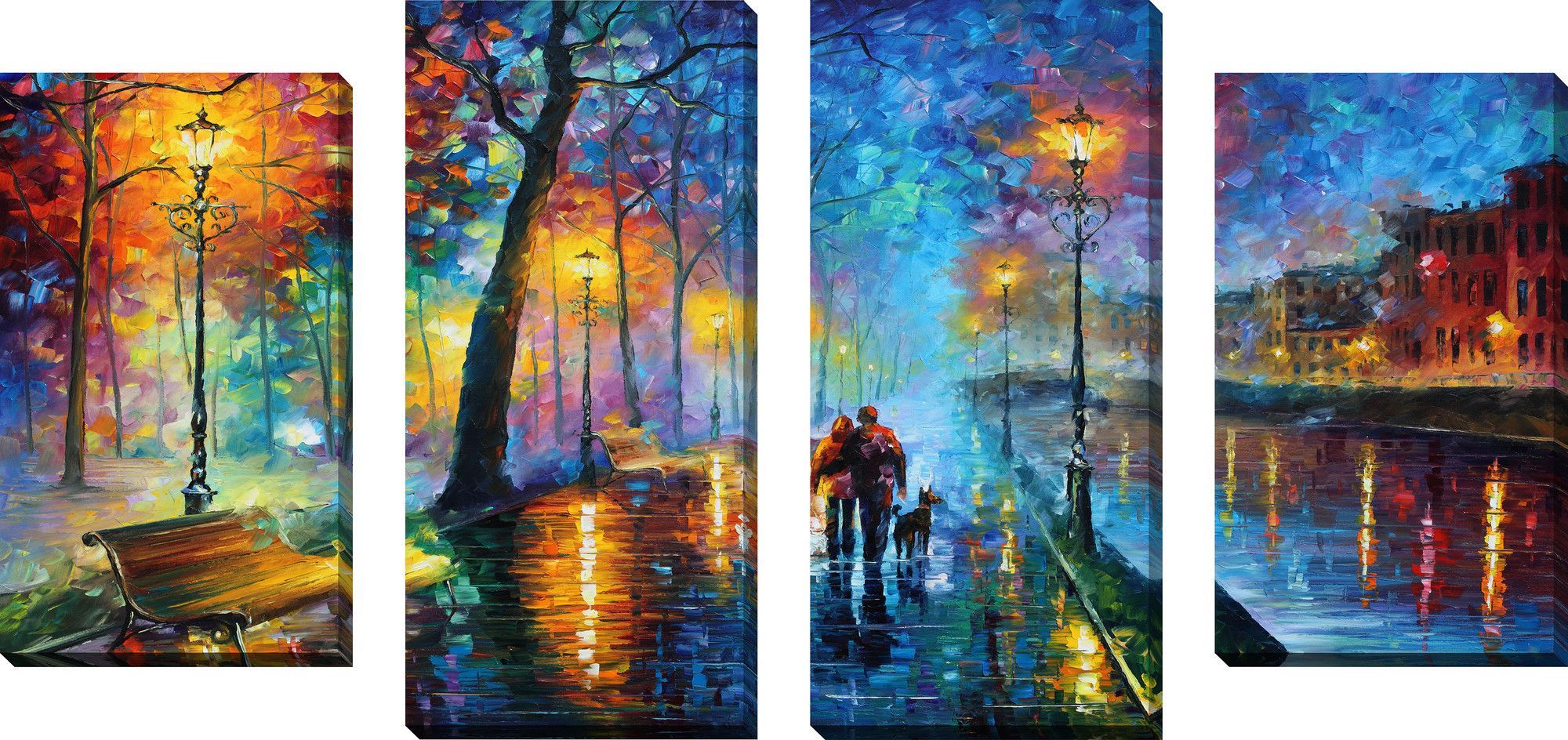 2000x944 Melody Of The Night By Leonid Afremov 4 Piece Painting Print - Melody Of The Night Painting