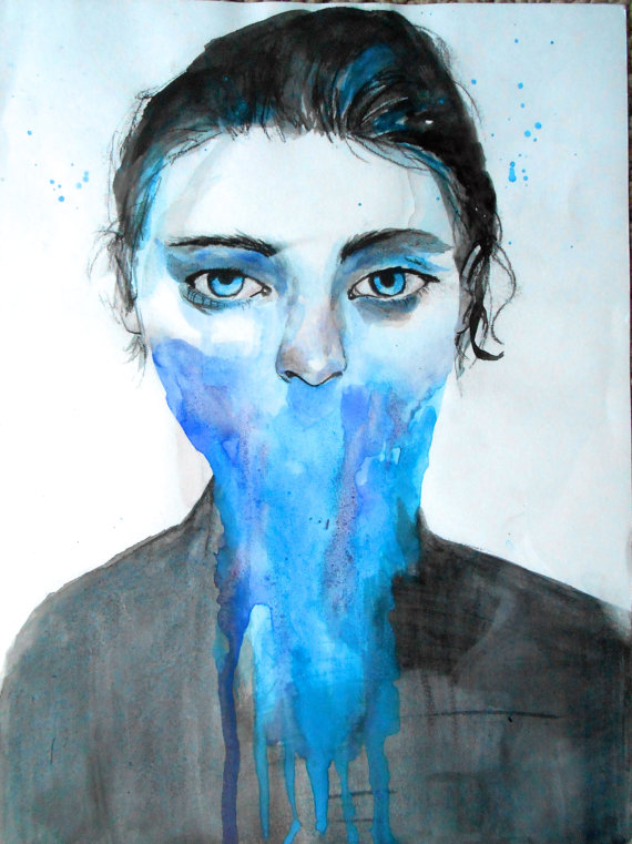 570x761 Items Similar To Melting Face, Watercolor Portrait Painting On Etsy - Melting Face Painting