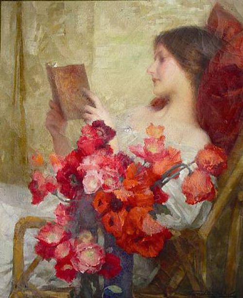 500x612 Young Woman Reading (1902). Samuel Melton Fisher (British - Melton Painting