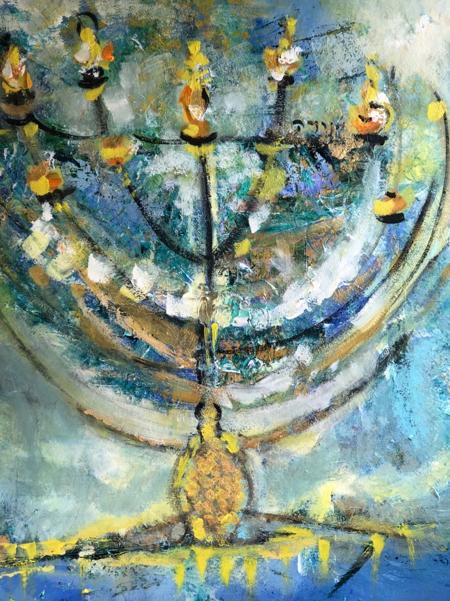 900x1200 Menorah. (Marie Rouach) - Menorah Painting