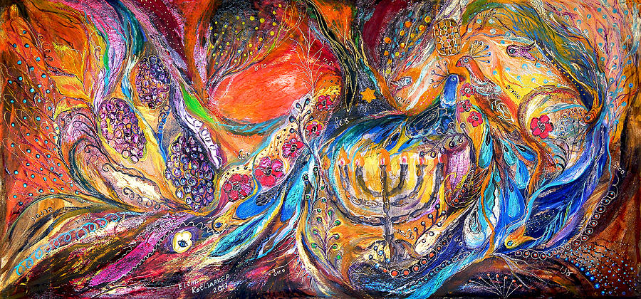 900x420 The Light Of Menorah Painting By Elena Kotliarker - Menorah Painting