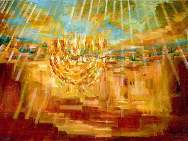 656x490 Yoram Raanan Golden Menorah Jerusalem Menora Judaica And Jewish - Menorah Painting
