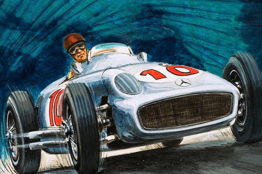 900x597 Juan Manuel Fangio Driving A Mercedes Benz Painting By English School - Mercedes Benz Painting