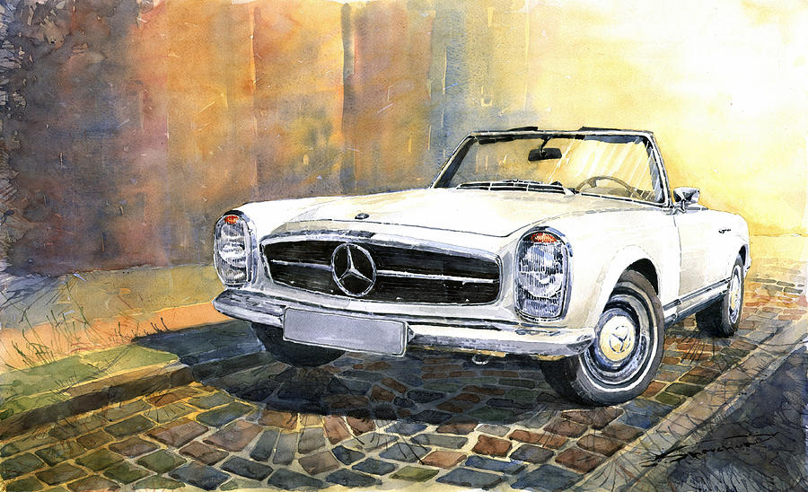 900x548 Mercedes Benz W113 280 Sl Pagoda Front Painting By Yuriy Shevchuk - Mercedes Benz Painting