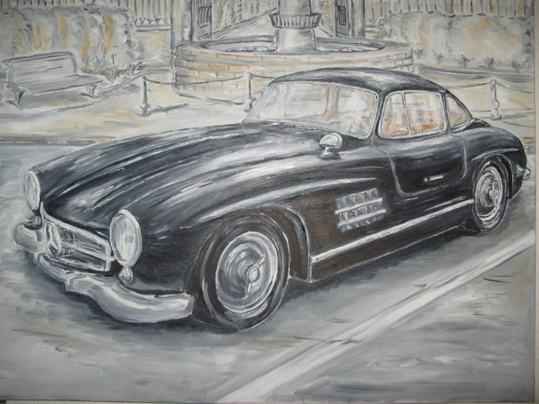 770x578 Saatchi Art Mercedes Benz 300 Sl Black Oil Painting Car Portrait - Mercedes Benz Painting