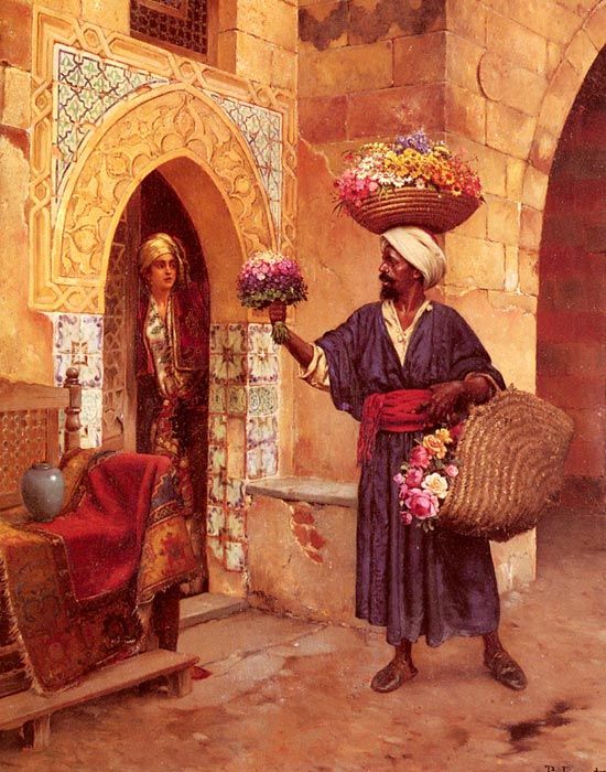 550x700 Le Marchand De Fleurs [The Flower Merchant] Paintings, Oil - Merchant Painting