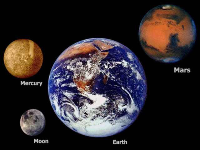 640x480 The Earth's Size Compared To The Moon And Mercury And Mars - Mercury Planet Painting