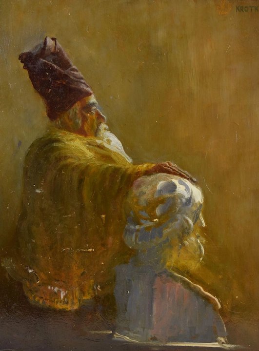 531x720 Mid Century Oil Painting Merlin Old Wise Man With Bust - Merlin Painting