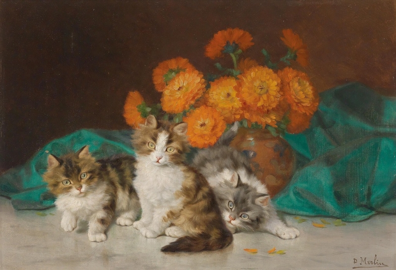 800x545 Kittens Painting Daniel Merlin Oil Paintings - Merlin Painting