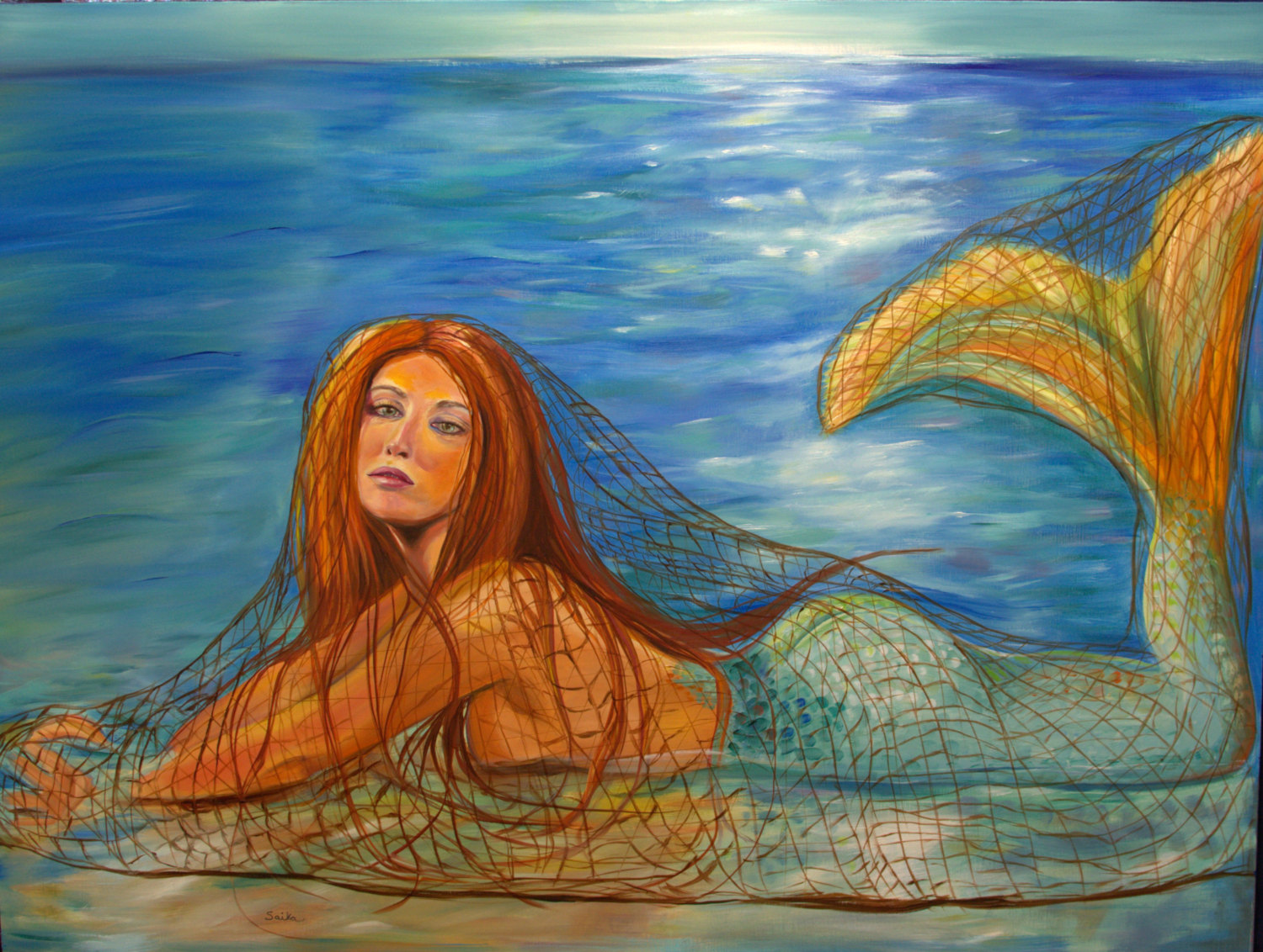 1500x1132 Trapped By Love 24x30 Oil Painting Mermaid Wall Art - Mermaid Oil ...
