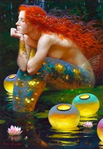 209x300 Art Decor Fantasy Vintage Mermaid Oil Painting Picture Printed - Mermaid Oil Painting