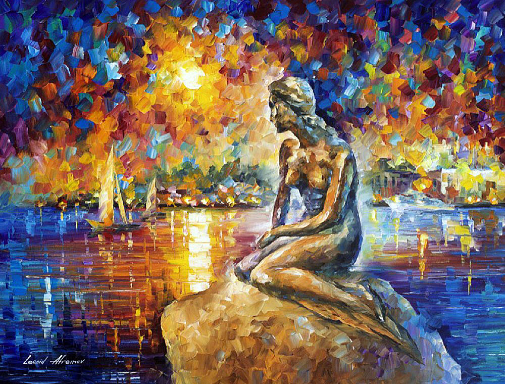 1000x760 Copenhagen Mermaid Palette Knife Oil Painting On Canvas By - Mermaid Oil Painting