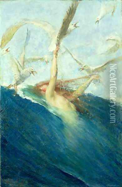 390x600 Famous Mermaid Paintings Mermaid Being Mobbed By Seagulls Oil - Mermaid Oil Painting
